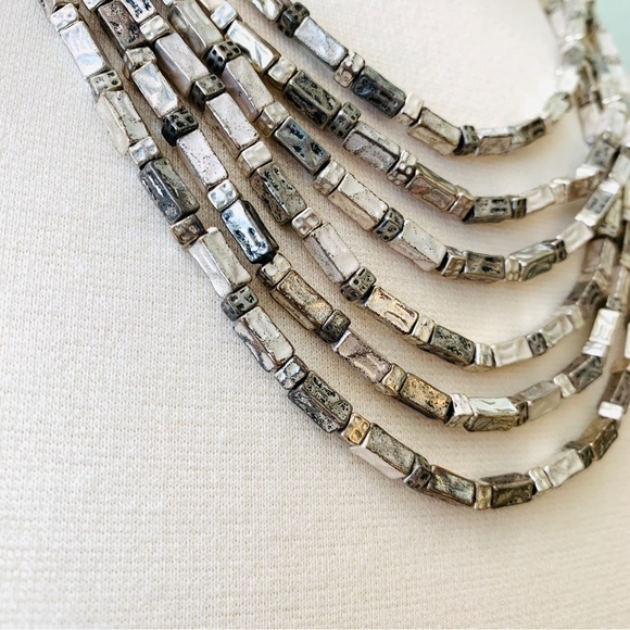 Chico’s Vintage Necklace Cercello Hammered Multi-Strand Silver Tone - Picture 2 of 11
